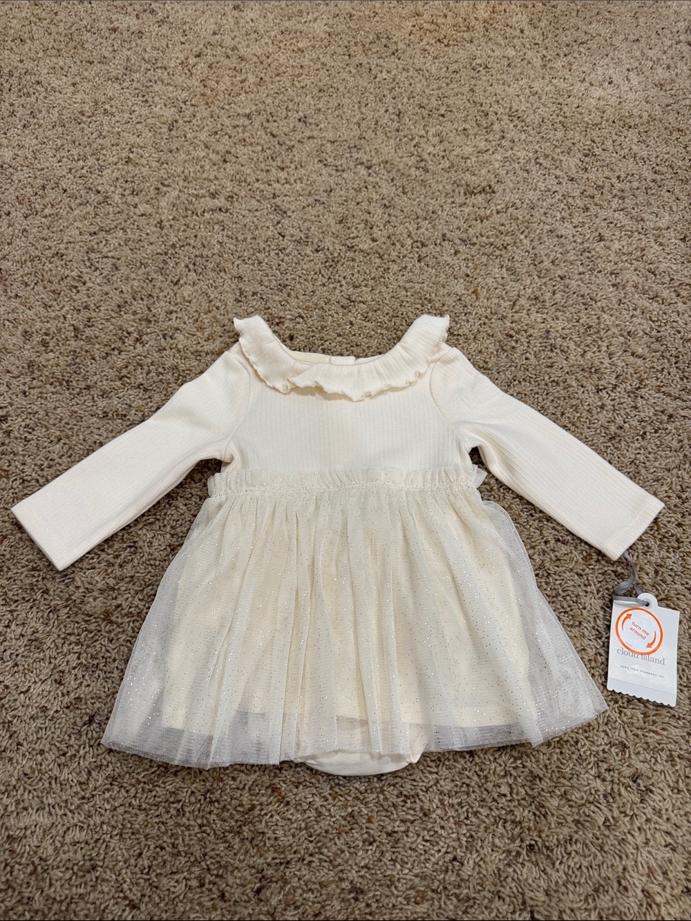 cloud island Cream Tulle Long-Sleeve Dress